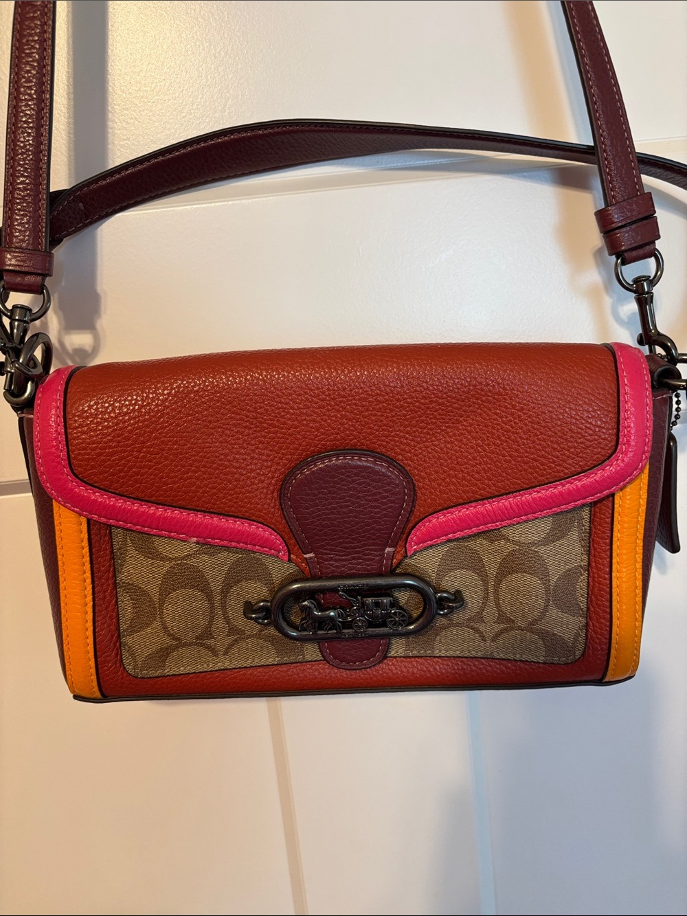 Coach Colorblock Signature Canvas Crossbody Bag - Orange/Pink/Burgundy